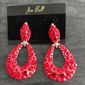 Jim Ball Red Crystal Teardrop Earrings